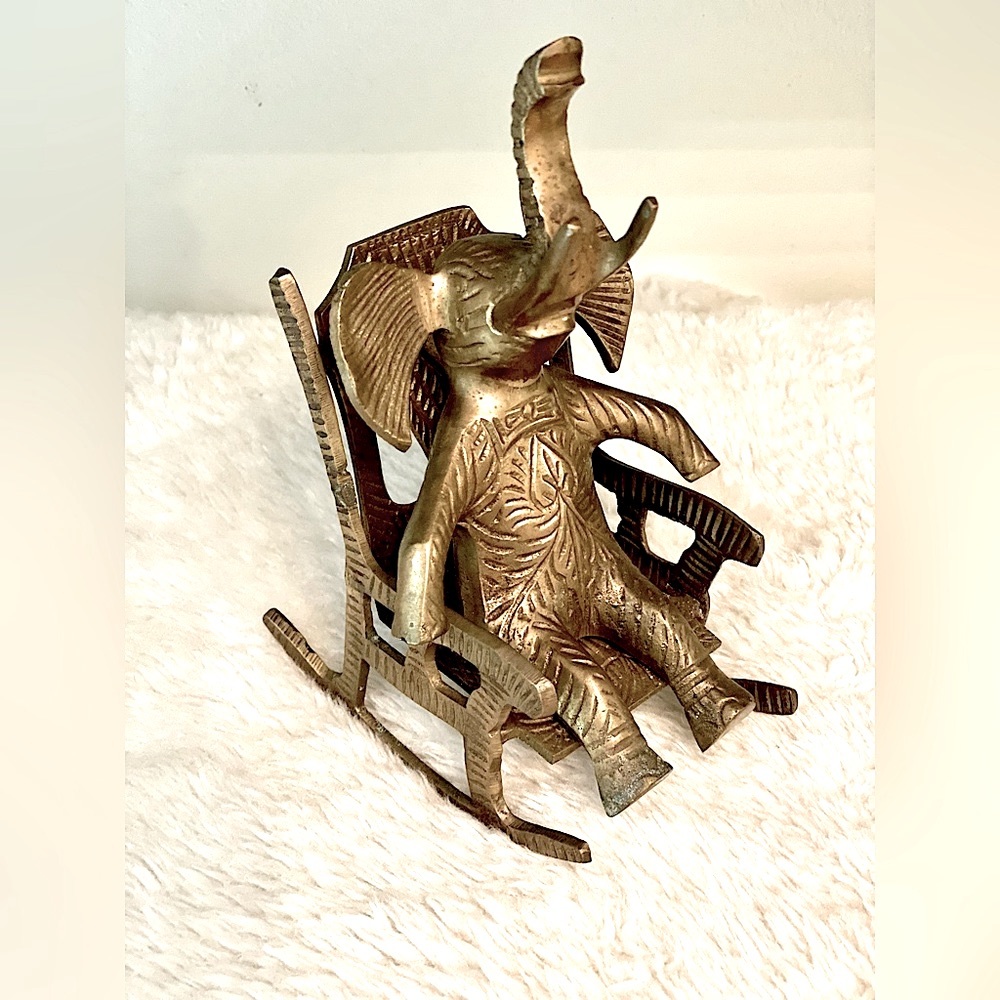 Brass Elephant Sculpture in a Rocking Chair